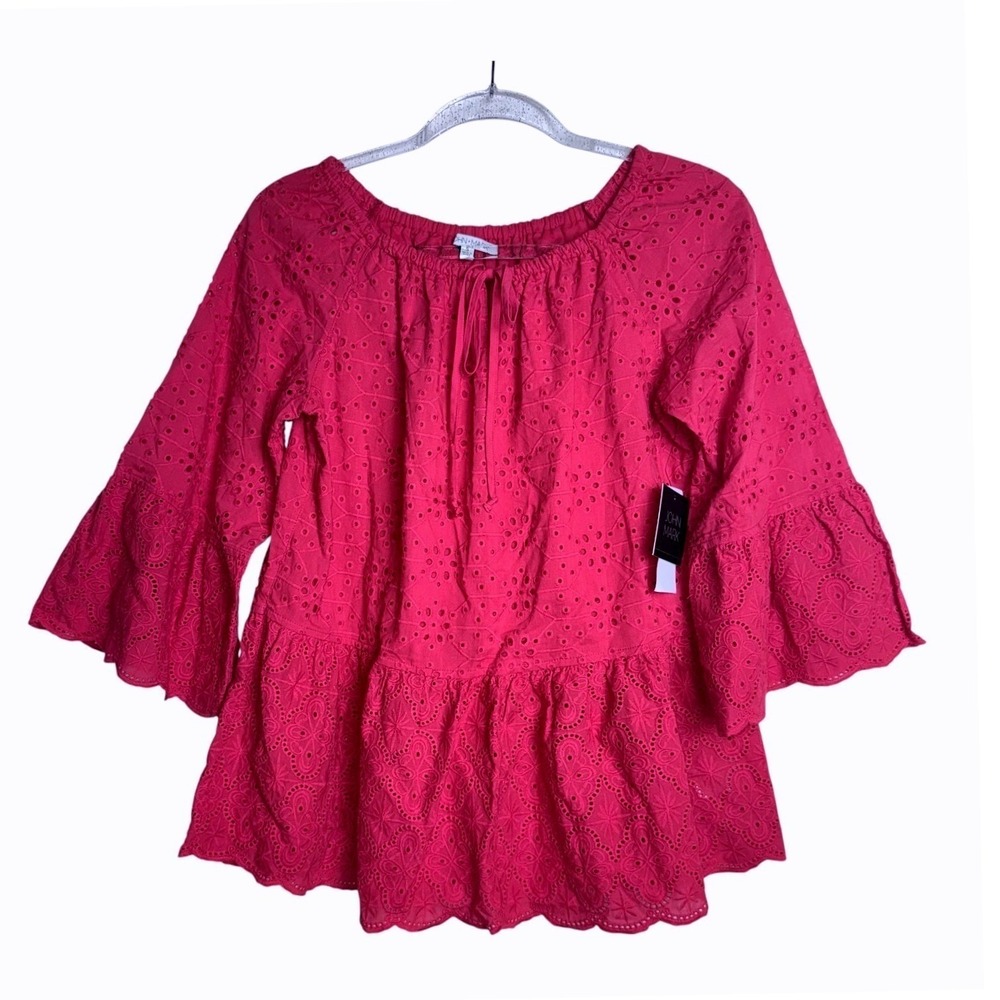 John Mark Womens Size Large Red Eyelet Lace Tunic NWT
